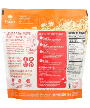 Happy Baby Organics Clearly Crafted Baby Cereal - Oats & Quinoa 7oz | Organic Baby Food - Buy Online on GoSupps.com