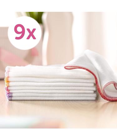 Shop Makian Molton Baby Washcloth Set - 9 Soft 100% Cotton Towels Oeko-Tex Certified 30x30 cm White & Pink Border - Ideal for Babies - Buy Online on GoSupps.com