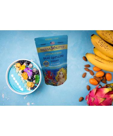 Bwana Butter Organic Blue Spirulina Powder - Antioxidant Superfood with Immunity Support | Phycocyanin Food Coloring | 43 Servings - 1.5 oz | Includes Collectible Mermaid Spoon - Buy Online on GoSupps.com
