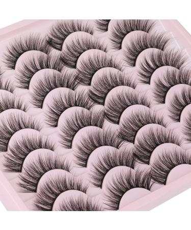 JIMIRE False Eyelashes Wispy Cat Eye 3D Fluttery Faux Mink Lashes Thin 16 Pairs Pack Handmade Fluffy Lashes for Soft Natural Look Wispy Cat-Eye-16MM