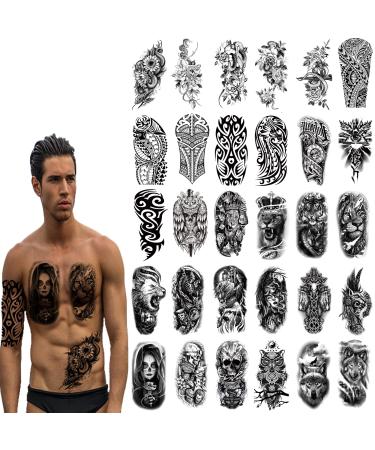 30 Sheets Temporary Tattoos for Women- Tattoo Stickers Long Lasting 3D Realistic Large Flower Snake Temp Tattoos Waterproof Half Sleeve for Men  Adults  Teens  Party  Bar black