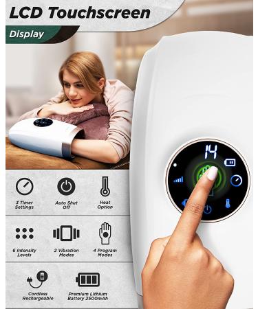 Lunix LX7 Touchscreen Electric Hand Massager for Arthritis Pain Relief - Shiatsu Massage Machine with Compression Therapy and Heat - White - Buy Online on GoSupps.com