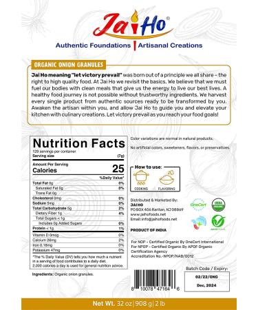 Organic Onion Granules 2 LB - Gluten Free, Vegan, Non-GMO - Resealable Pouch by Jai Ho - Buy Online on GoSupps.com