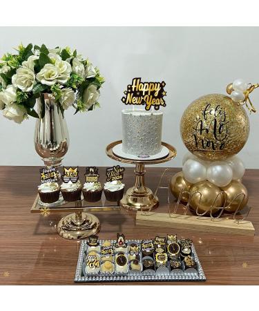 Happy New Year cake Topper 73pcs Black Gold 2024 cupcake toppers for 2024 new Year's Eve party Decoration suppiles - Buy Online on GoSupps.com