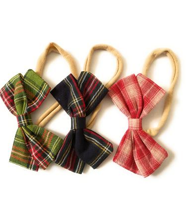 Beautiful Baby Bow Knot Plaid Gingham Festival Occasion Party Birthday Hair Accessory Soft Elastic Headbands (3 Sets A)