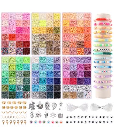 QUEFE 4800pcs Clay Beads for Bracelet Making Kit 48 Colors Flat Round  Polymer Clay Beads Spacer Heishi Beads for Jewelry Making Kit for Girls  8-12 Preppy Gift Pack