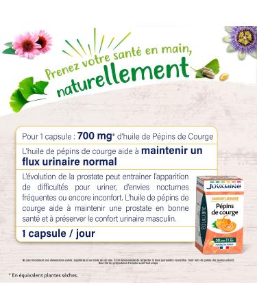 JUVAMINE - Urinary comfort - Squash seeds - Helps maintain a healthy prostate - Improvement of male well-being - 30 capsules - Made in France - Buy Online on GoSupps.com