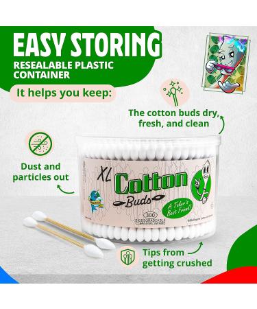 Debowler Xtra Large Cotton Swabs 300 Count - Super Absorbent Bamboo Cotton Buds for Detail Cleaning - Multipurpose with Bamboo Stems - 1 Pack - Buy Online on GoSupps.com