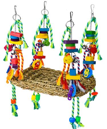 Pomeyard Bird Toy Cockatie for Parrot Lovebird Budgie Conures Small Bird Parakeet in Multiple Layers to Climb and Bounce Green with Bell