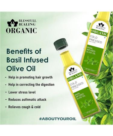 Blessfull Healing Cold Pressed Basil Infused Oil for Healthy Cooking Skin Glow 250 ml / 8.45 fl oz Pack of 1 - Buy Online on GoSupps.com