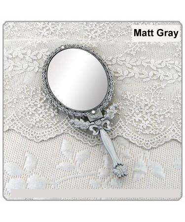 Butterfly Designed Double Sided Magnification Hand Held Makeup Metal Mirror Folding Handle Stand Travel Mirror (Large  Tin (Matt Gray))