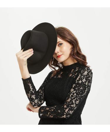 Vintage Woolen Felt Fedora Hat for Women or Men - Wide Brim Crushable Hat - Black Large - Buy Online on GoSupps.com