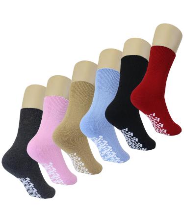 Diabetic Non Skid Slipper Socks/w Grippers for 12 Count (Pack of 1) Light Blue Red Dark Grey Tan Black and Pink