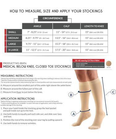 Truform 30-40 mmHg Short Length Compression Stockings for Men & Women - Closed Toe Beige Medium (Pack of 2 - Buy Online on GoSupps.com