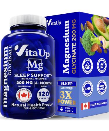 VitaUp Magnesium Glycinate for Men & Women - Magnesium Bisglycinate 200mg Capsules - High Absorption Magnesium Oxide - Muscle Function - Heart & Metabolism Support Magnesium Supplements 120 Vegan Caps 200mg Gentle