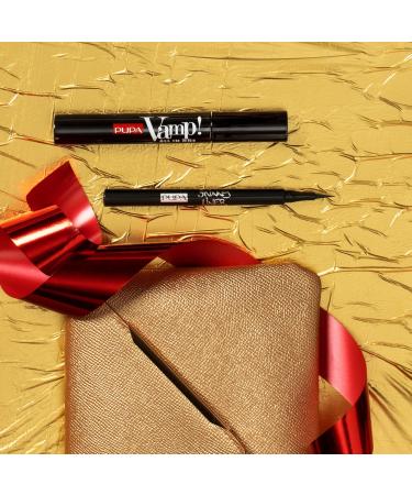 PUPA Milano Vamp! All In One Mascara & Skinny Liner Set - Volume Mascara Ultra-Slim Eyeliner Gold Handbag - Naturally Formulated 3 Pc Kit for Lengthening & Strengthening Lashes - Buy Online on GoSupps.com