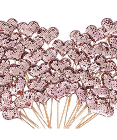 60Pieces Heart Cupcake Toppers Champagne Valentines Day Cupcake Toppers Decorations Double Colors Heart Shaped Cupcake Cake Decorations for Valentine Wedding Party Mother's Day