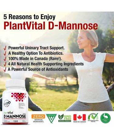 PlantVital D-Mannose 1000mg w Cranberry | UTI & Bladder Control Treatment | Kidney Cleanse Support | Natural Detox with Hibiscus & Dandelion | 2 Months Supply - 120 Count - Buy Online on GoSupps.com