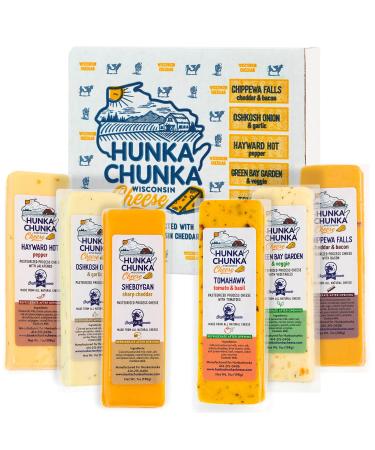 HunkaChunka Wisconsin Cheese Gift Basket, Includes 6 Cheddar Cheese Varieties, Gourmet 2.6 Lb Cheese Gift Box Assortment, Fathers Day Snack Food Gift for Dad, Husband, Son, Grandpa