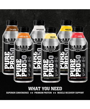 ABB Pure Pro 50 Post-Workout Recovery Protein Shake 15 oz Bottles, 12 Count - Vanilla Flavored, HI-Protein, Muscle Builder, Low Fat, Low Sugar - Ready to Drink - Buy Online on GoSupps.com