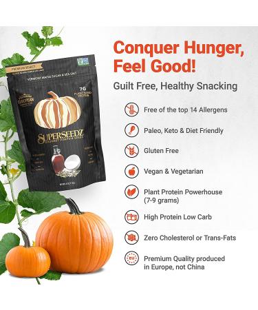 Premium Select Line by SuperSeedz | Pumpkin Seeds with Vermont Maple Sugar & Sea Salt | Vegan, Keto, Whole 30 | 8g Plant Based Protein | Nut & Gluten Free Snack | Made in USA | 4oz (Pack of 6) - Buy Online on GoSupps.com