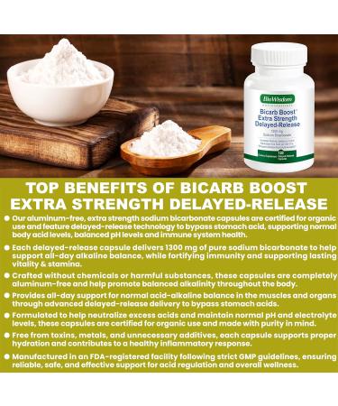 Bicarb Boost Sodium Bicarbonate Capsules Extra Strength 1300mg Organic Use Delayed-Release Sodium Bicarbonate Tablet, Kidney, Alkalinity, Health, Pure Baking Soda Tablet 120 Sodium Pills - Buy Online on GoSupps.com
