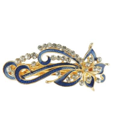 Womens Girls Crystal Rhinestone Diamante Wedding Birthday Party Evening Ponytail Fine Medium Hair Accessories Occasion Barrette Hairpin Grip French Spring Clip Enamel Shooting Star Bow (Blue)