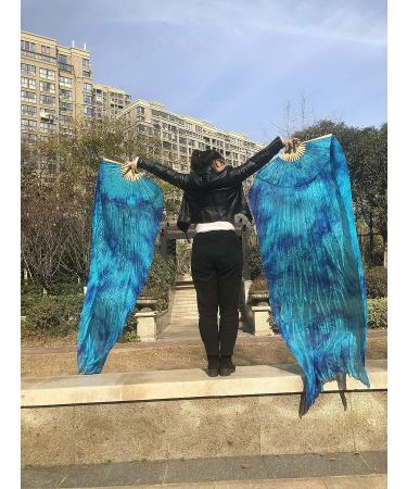 2022 Professional Colorful Tie-Dyed Dance Fans - Demon Baby Silk Bamboo Belly Dancing Fans (Royal Blue) - 1 Pair - Buy Online on GoSupps.com