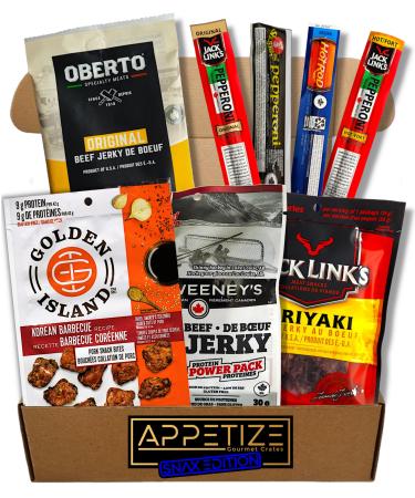 Beef Jerky And Pepperoni Stick Gifts For Men - Birthday Gifts For Men - Meat Gift Basket for Men- Carnivore Snacks for Adults - Gifts for Boyfriend - Fathers Day Gift Basket - Gift Basket For Men - Meat Box Food Gift - (Mailer Box Version) 8 Piece Set