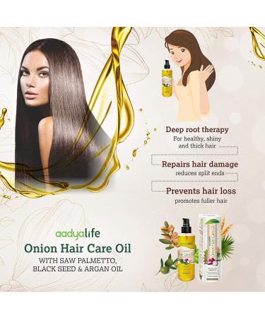 AADYA LIFE Onion Hair Care Oil 200ml - Organic Oil for Hair Growth with Saw Palmetto, Black Seed & Argan Oil - Promotes Gorgeous, Healthy, Shiny Hair - 6.76 Fl Oz - Buy Online on GoSupps.com
