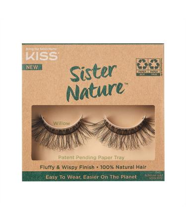 KISS Lashes Sister Nature False Eyelashes  Easy to Wear & Easier on the Planet  100% Natural Hair  Wispy and Fluffy Lash Finish  Reusable - Willow  1 Pair