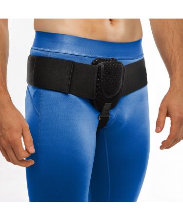 Hernia Belts for Men and Women - Adjustable Right or Left Side Groin Hernia Truss - Pre or Post-Surgical Scrotal Invisible Inguinal Hernia Support for Men - Medical Hernia Guard with 2 Removable Pads Black - S/M