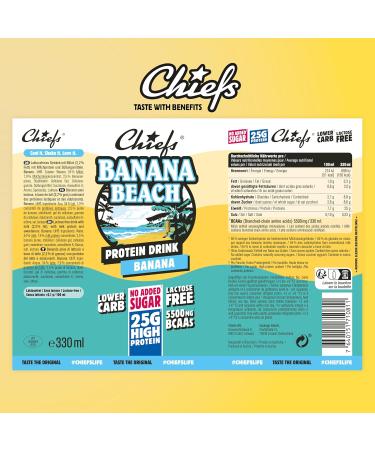 Chiefs Milk Protein Drink avec 25 g de prot ines et BCAA Shake riche en prot ines et faible en glucides sans lactose et sans sucres ajout s 8 x 330 ml (Banana Beach) - Buy Online on GoSupps.com