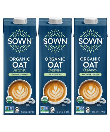 SOWN Organic Oat Creamer Unsweetened - Barista Oat Milk Non Dairy Coffee Creamer - Plant Based, Dairy-Free, Vegan, 0g Added Sugar, Gluten-Free, Non-GMO, Shelf Stable - 32oz (Pack of 3) Unsweetened 32 Fl Oz (Pack of 3)