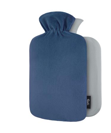 Qomfor Hot Water Bottle with Soft Fleece Cover - 1.8L Large - Classic Premium Hot Water Bag for Pain Relief, Cramps, Cozy Nights - Feet and Bed Warmer - Water Heating Pad - Great Gift - Dark Blue