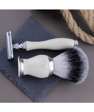 Haryali London 5 Pc Shaving Kit with Double Edge Safety Razor - Synthetic Hair Brush, Soap, Bowl, Stand - Ivory Color Set, Perfect Gift - Buy Online on GoSupps.com
