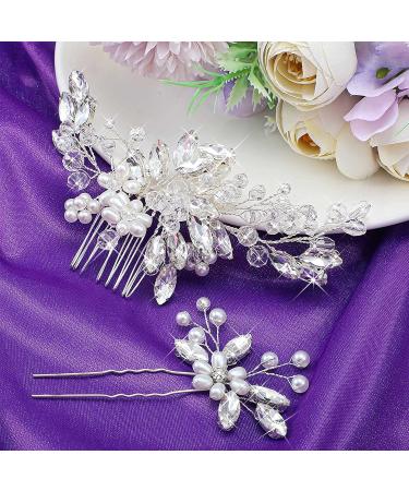 5 Piece Wedding Hair Comb Set - Pearl Crystal Bridal Hair Pins & U-Shaped Rhinestone Side Comb - Silver Hair Accessories for Brides & Girls - Buy Online on GoSupps.com