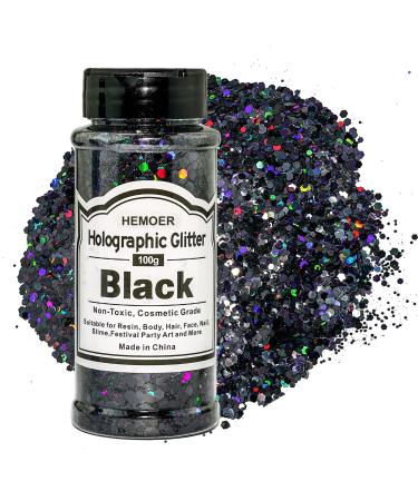 HEMOER Black Glitter 100g/3.5oz Holographic Chunky Sequins Cosmetic Craft Glitters Set for Resin Body Hair Face Nail Slime Festival Party Art and More