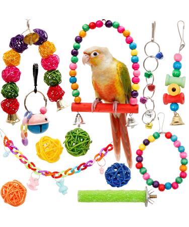 Youngever 12 Packs Bird Swing Toy, Parrot Toys Hanging Bell, Bird Cage Toys for Parrots, Finches, Macaws, Cockatiels