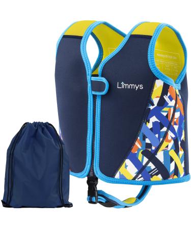 Limmys Premium Neoprene Toddler Swim Vest for Children - Ideal Buoyancy Swimming Aid for Boys and Girls - Modern Design Swim Jacket - Drawstring Bag Included Medium Dark Blue