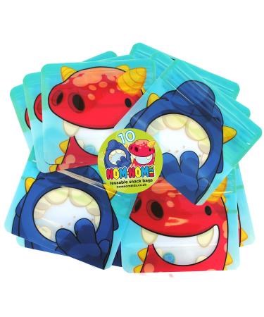 Nom Nom Kids 10 x Reusable Snack Bags Monster design BPA free - No Leak Air-tight Double Zip ideal for Baby Led Weaning toddlers and school snacks Eco friendly
