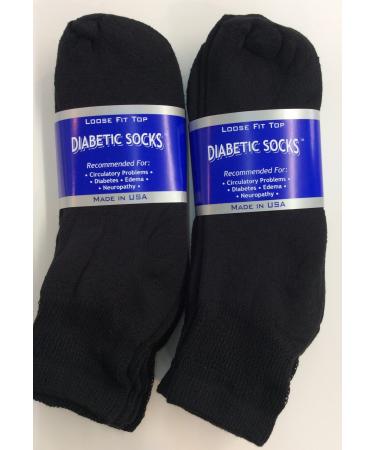 6 Pairs of Mens Black Diabetic Ankle Socks 10-13 Size Made in USA