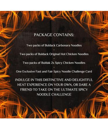 Ultimate Spicy Noodle Challenge Pack Samyang Buldak Variety Bundle with 2x Carbonara 2x Original Hot Chicken and 2x Nuclear Fire Double Spicy Noodles Korean Fire Noodle Challenge Kit - Buy Online on GoSupps.com