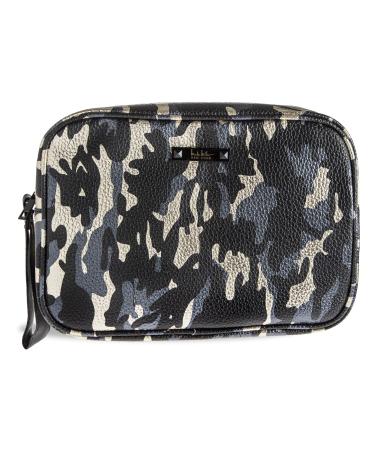 Nicole Miller Makeup Bag, Travel Toiletry Case, and Cosmetic Bag- Double Zipper, Large Clutch Makeup Organizer, Metallic Camouflage Print Metallic Camoflauge