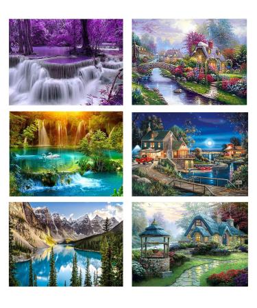 6 Pack Paint by Numbers Kits for Adults Landscape Waterfall Easy DIY Paint by Numbers for Beginner Acrylic Watercolor Paint by Number for Kids Perfect for Gift and Home Decor 11.8 X 15.75 Inch
