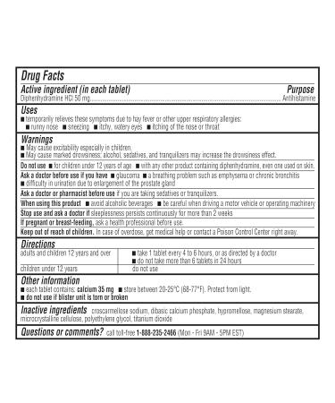 A+Health Allergy Relief Diphenhydramine HCl 50mg Tablets Extra Strength 150 Count Dye-Free Antihistamine Runny Nose Sneezing Watery Eyes Unflavored 150 Count - Buy Online on GoSupps.com