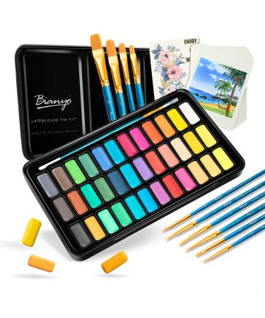 Bianyo 36 Colors Watercolor Paint Set with 10+1 pcs Watercolor Brushes  8 pcs Watercolor Paper  a Watercolor Paper Swatch and a Zipper Pouch