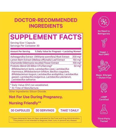 Pink Stork Postpartum Probiotic with Ashwagandha & Chamomile - Hormone Balance for New Moms | 30 Capsules - Buy Online on GoSupps.com