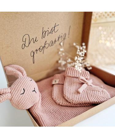 Moyo Baby Gift Set in Ros | 2-Part Gift Set with Knitted Rabbit Towel & Booties | Perfect Newborn Gift for Boys & Girls | Ideal Baby Shower Gift for New Parents - Buy Online on GoSupps.com