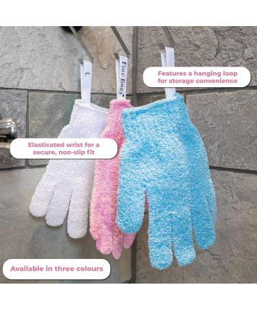 Fine Lines Exfoliating Shower Gloves White | Dead Skin Remover Mitt for Bath Scrub | Body Scrub Gloves with Hanging Hoops - Buy Online on GoSupps.com